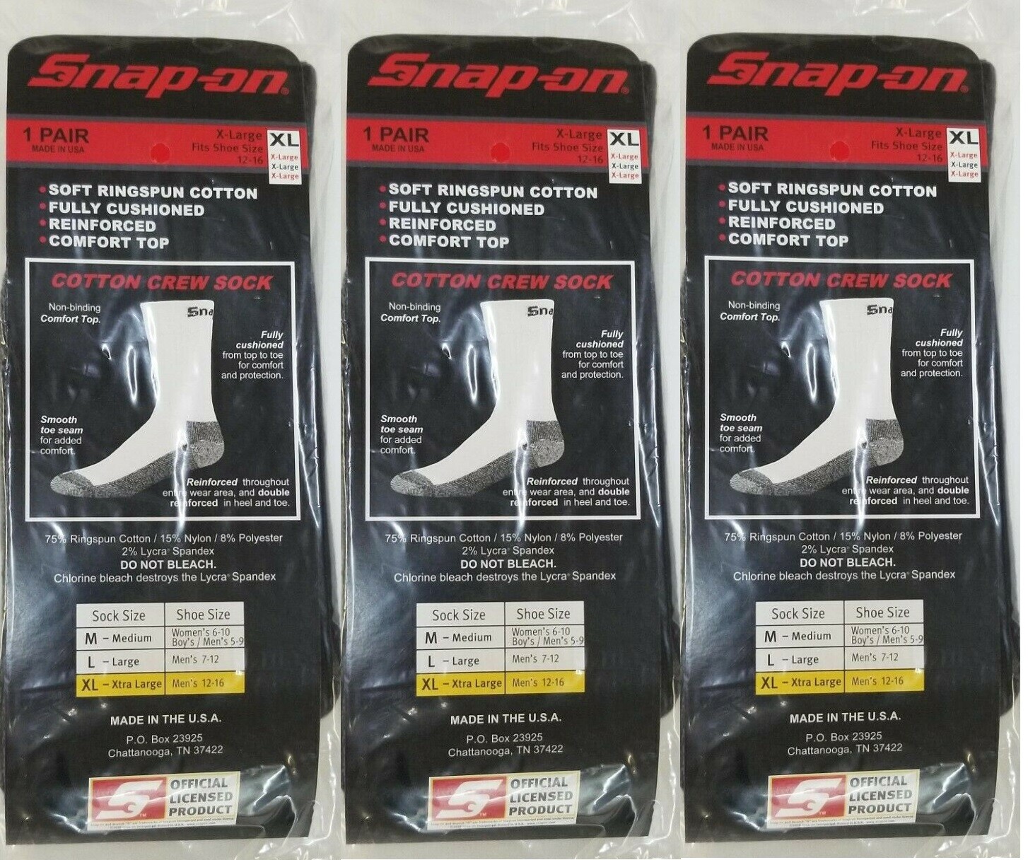 12 PAIRS Men’s BLACK Snap-On Crew Socks X-LARGE *FREE SHIPPING* MADE IN USA *NEW