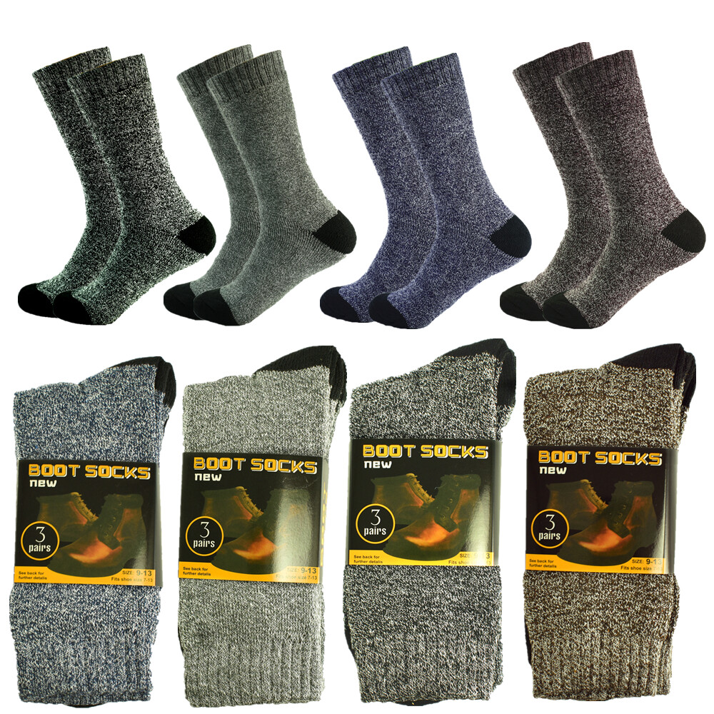 3-12 Pairs Men Winter Thermal Heavy Duty Cotton Cushioned Crew Work Boots Socks