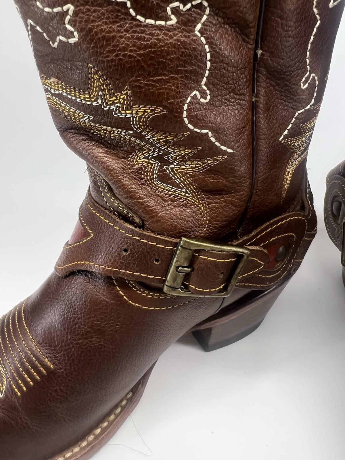 Reyme Western boots Women size 7.5US 24.5 MX square toe with Spur strap Made MEX