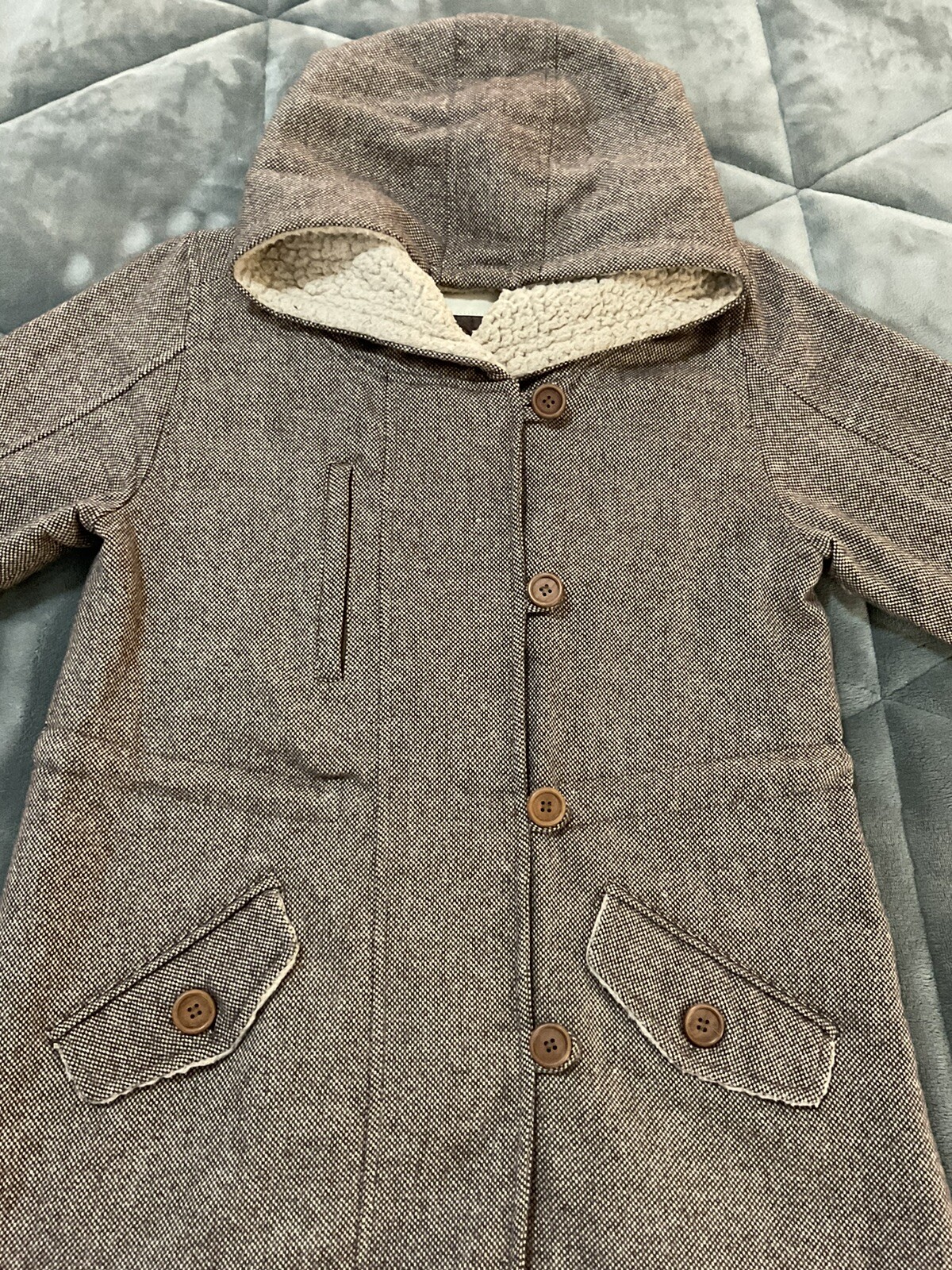 Ray Cousin Cassin Hoodie Herringbone Houndstooth Zip Button Jacket Fully Lined