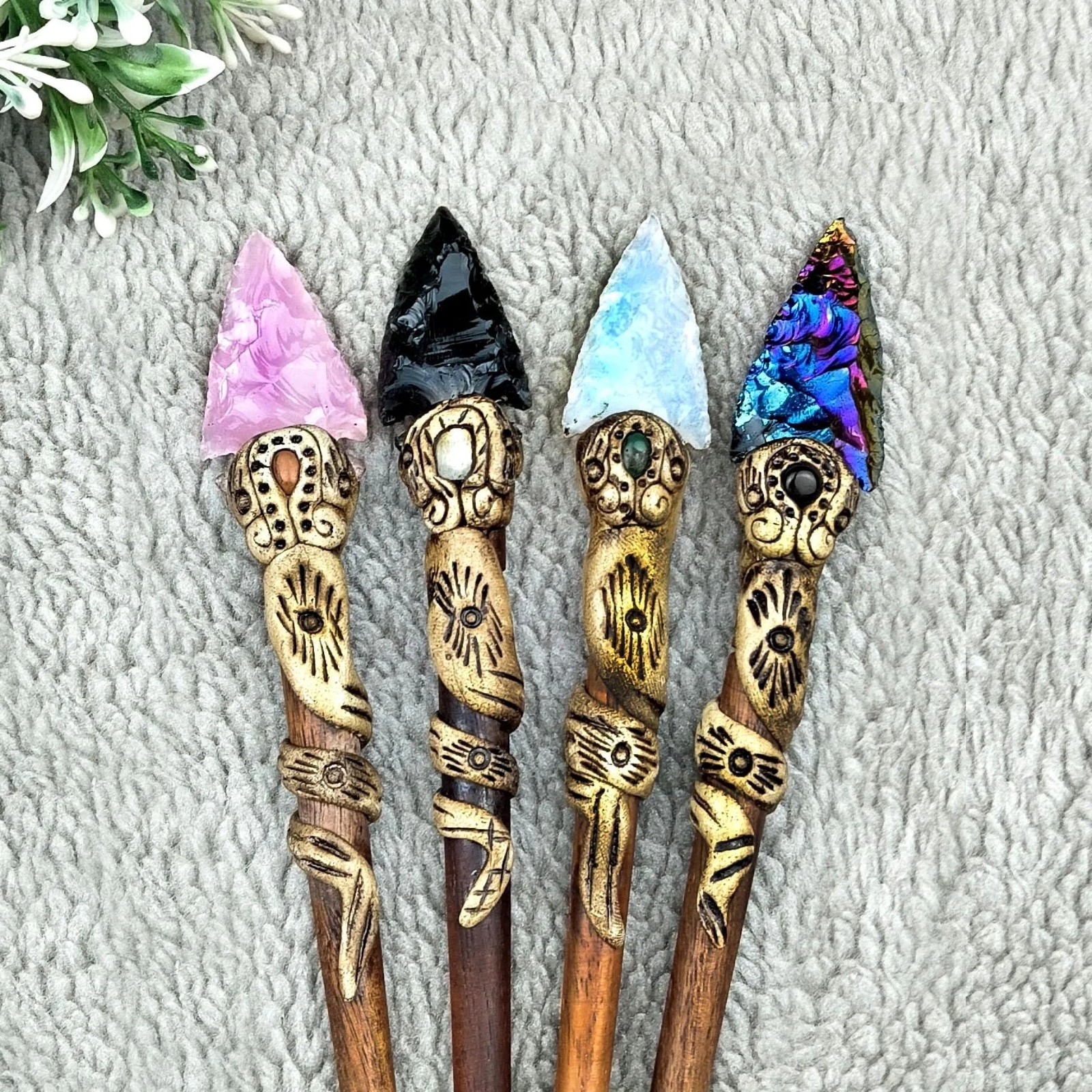 Opalite Arrowhead Hair Stick: Carved Crystal Healing Stone wholesale lot