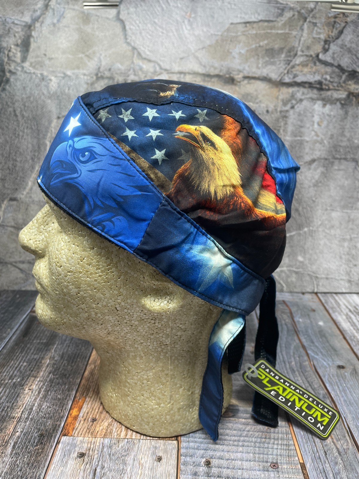American Patrotic USA Eagle Platinum Durag Doo Rag Cap Biker Durag Sweatband