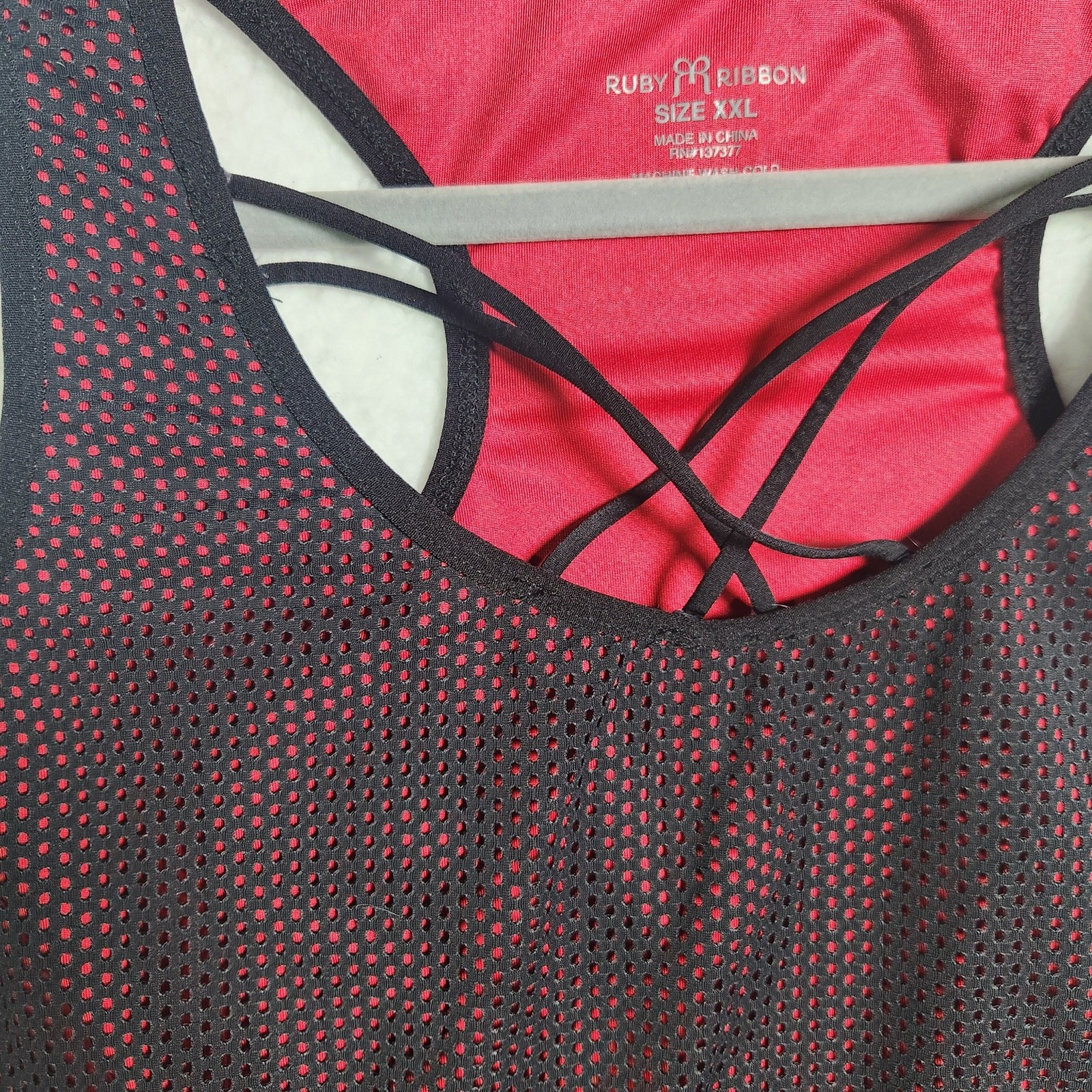 Ruby Ribbon Mesh Racerback Tank Top Atomic Red Black XXL Plus Size Fitness Gym
