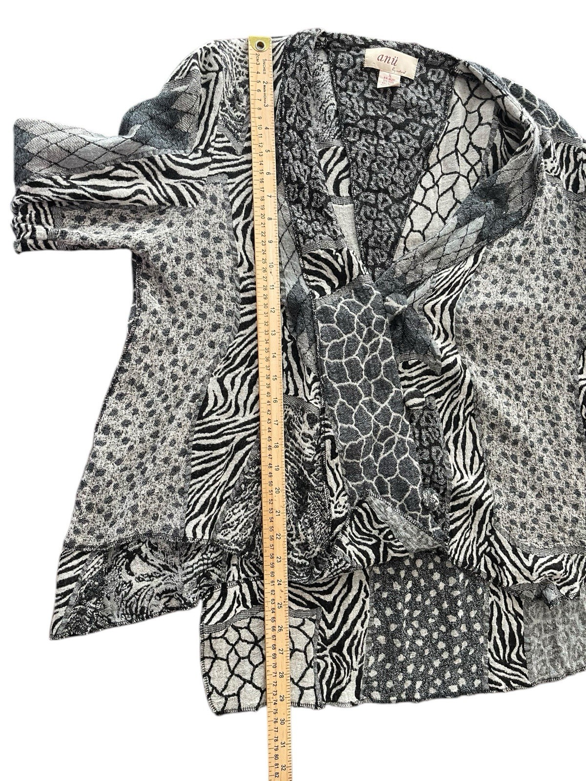 Anu by natural wool blend jacket blazer small mixed print patchwork black gray
