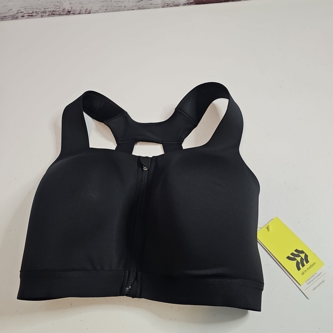 NEW NWT All In Motion Sports Bra 38DD Black Front Zip High Support Adjustable