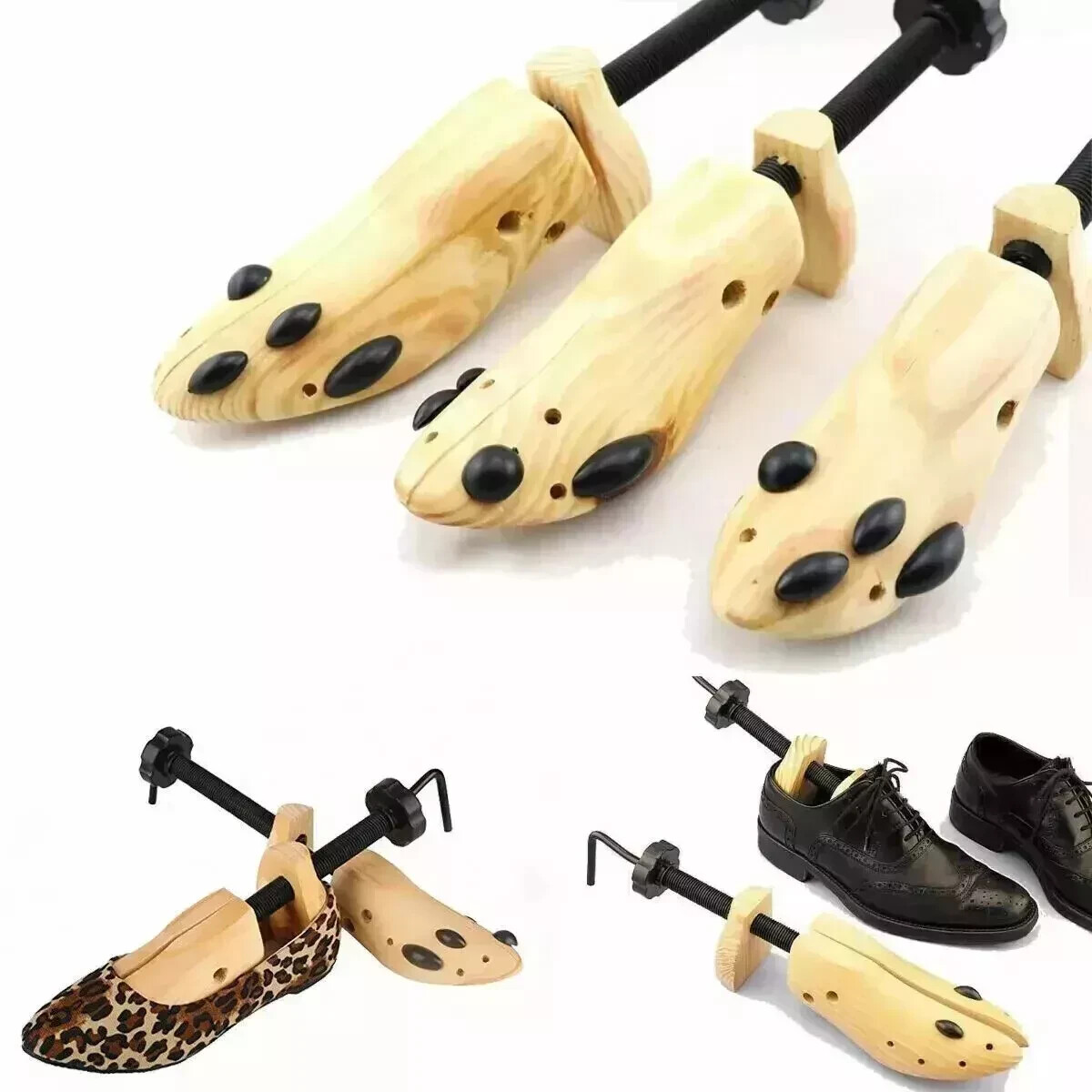 2025 One Pair 2-way Wooden Adjustable Shoe Stretcher for Men Women Size 9-13