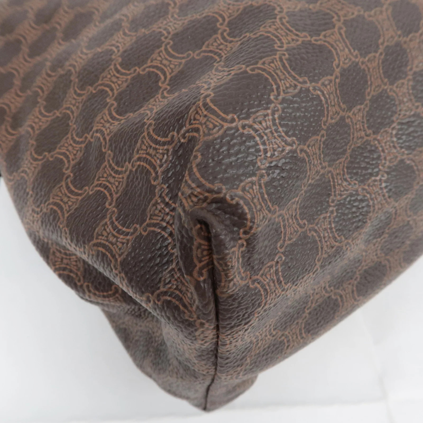 CELINE Macadam PVC Leather Cosmetic Pouch Brown Gold HDW Authentic