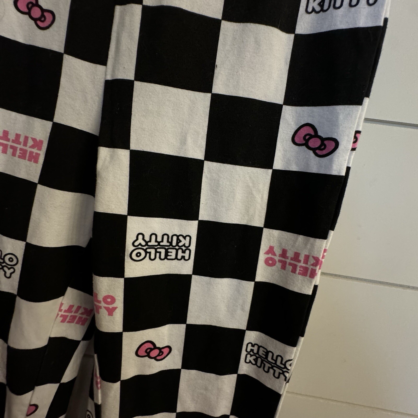 Hello Kitty Womens Sz S Black & White Checkered Wide Leg Flare Leggings /Pants