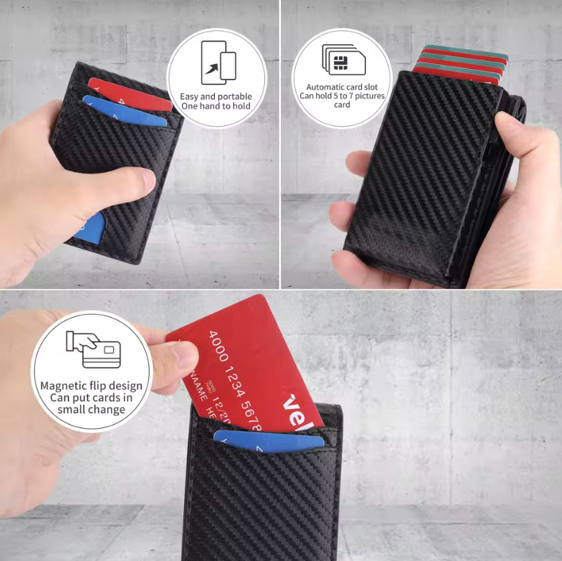 Men’s Slim Pop Up Wallet RFID Blocking Carbon Fiber Bifold Fast Ship Men Gift