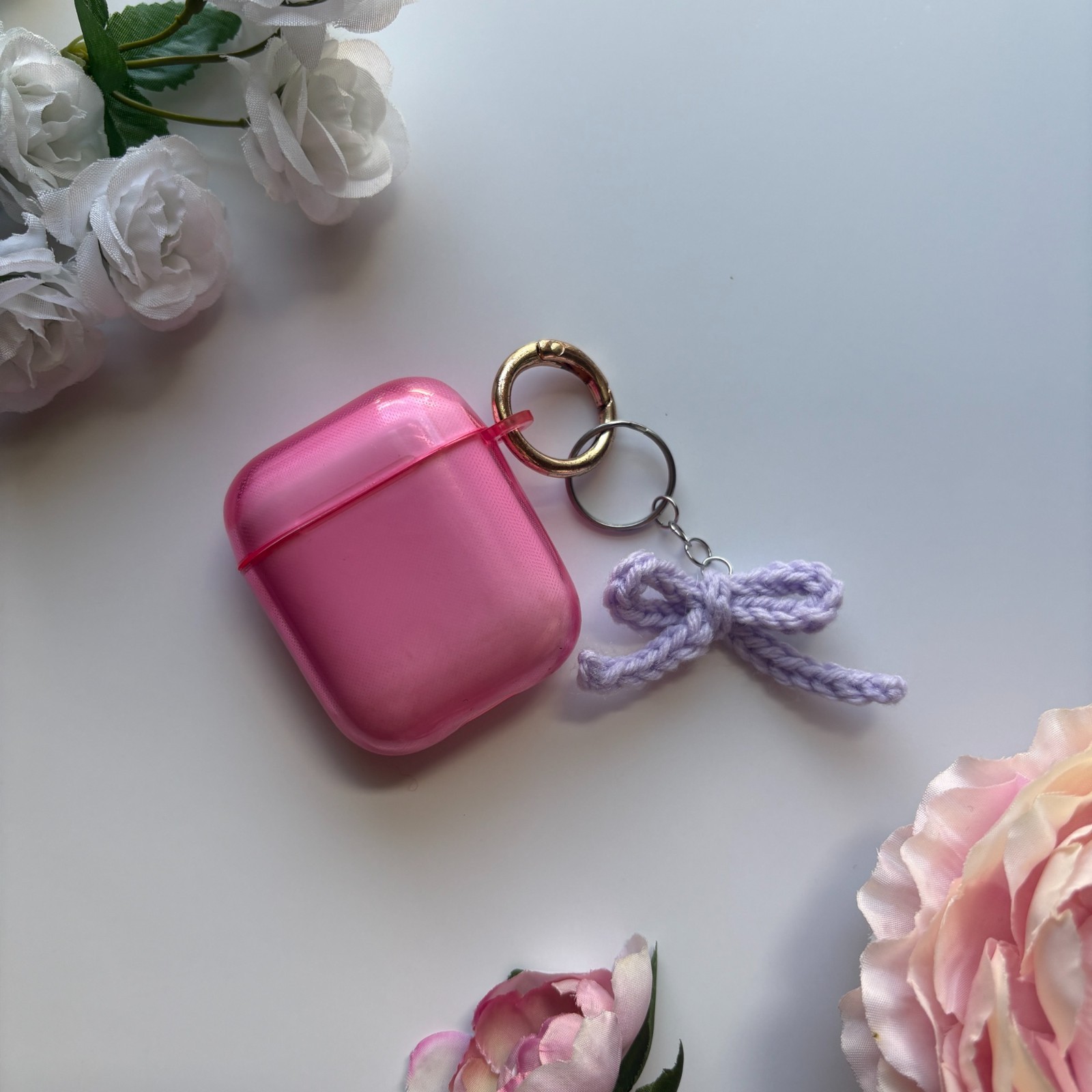 Handmade Crochet Mini Ribbon Bow Keychain 💜 Coquette Lilac Keyring Charm