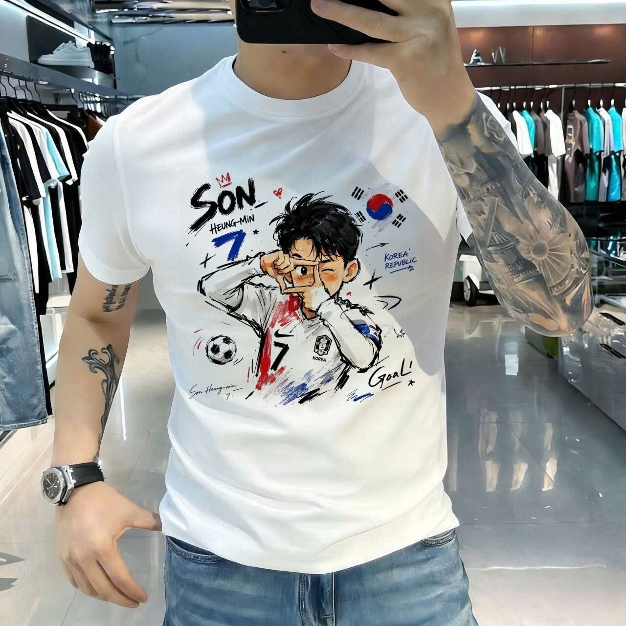 Son Heung Min Inspired No 7 Soccer Graphic T-Shirt Korea Football Fan Tee
