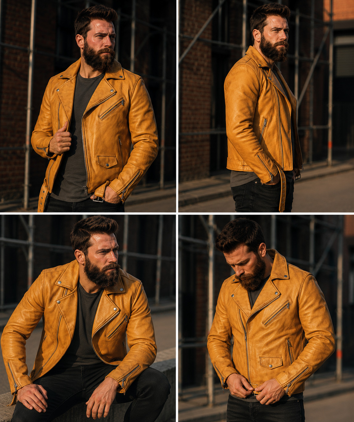 Men’s Mustard Leather Jacket Genuine Sheepskin Moto Biker Jacket Classic Style