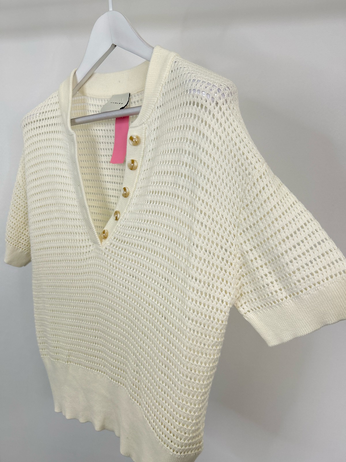 VARLEY Size XS White Women Open Knit Collared Cotton Boho Callie Knit Top
