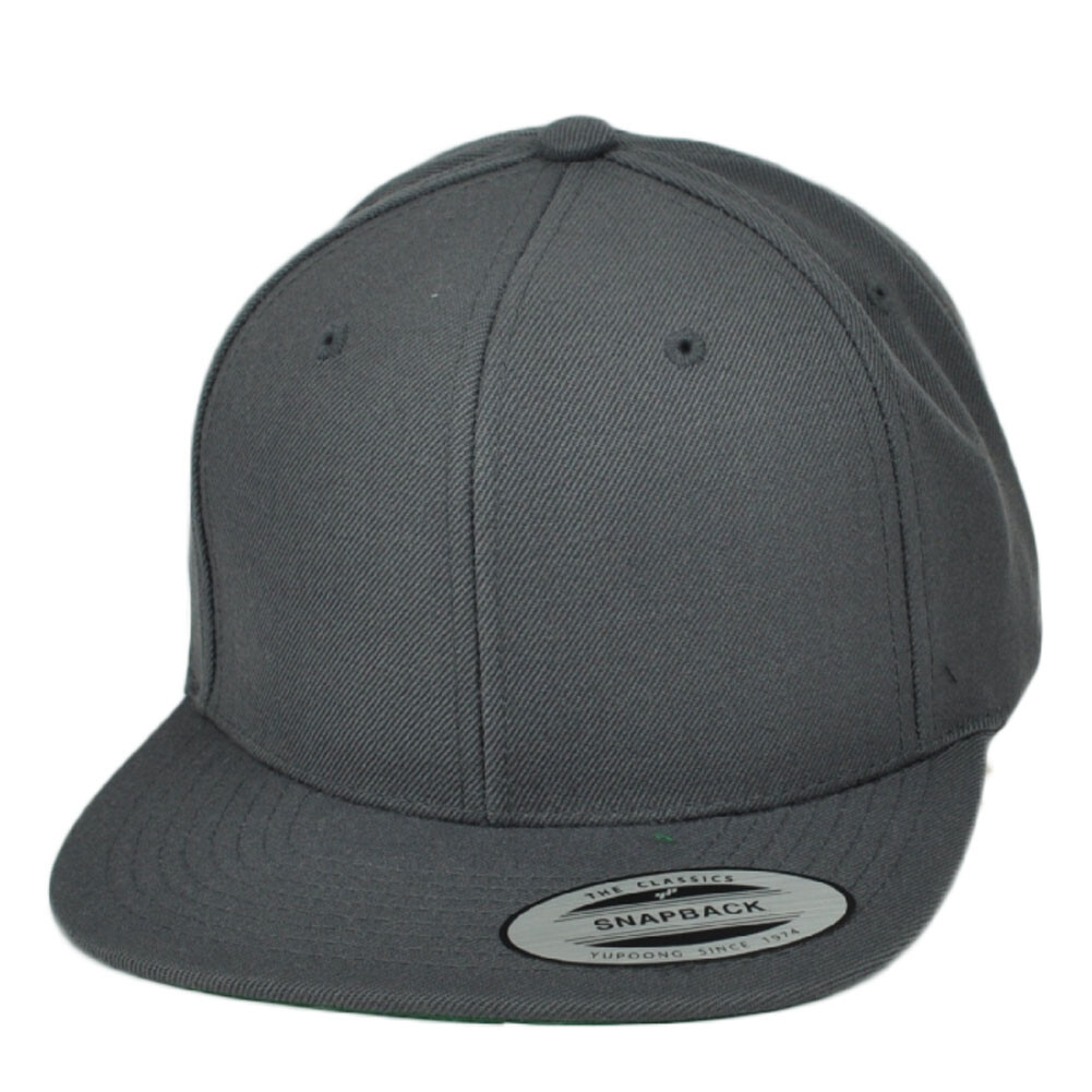 Blank Dark Gray Constructed Flat Bill Snapback Hat Cap Plain Solid Color