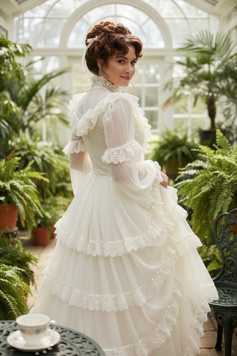 Vintage 1970s Victorian Prairie Style Lace Wedding Dress 6-8 Excellent Condition