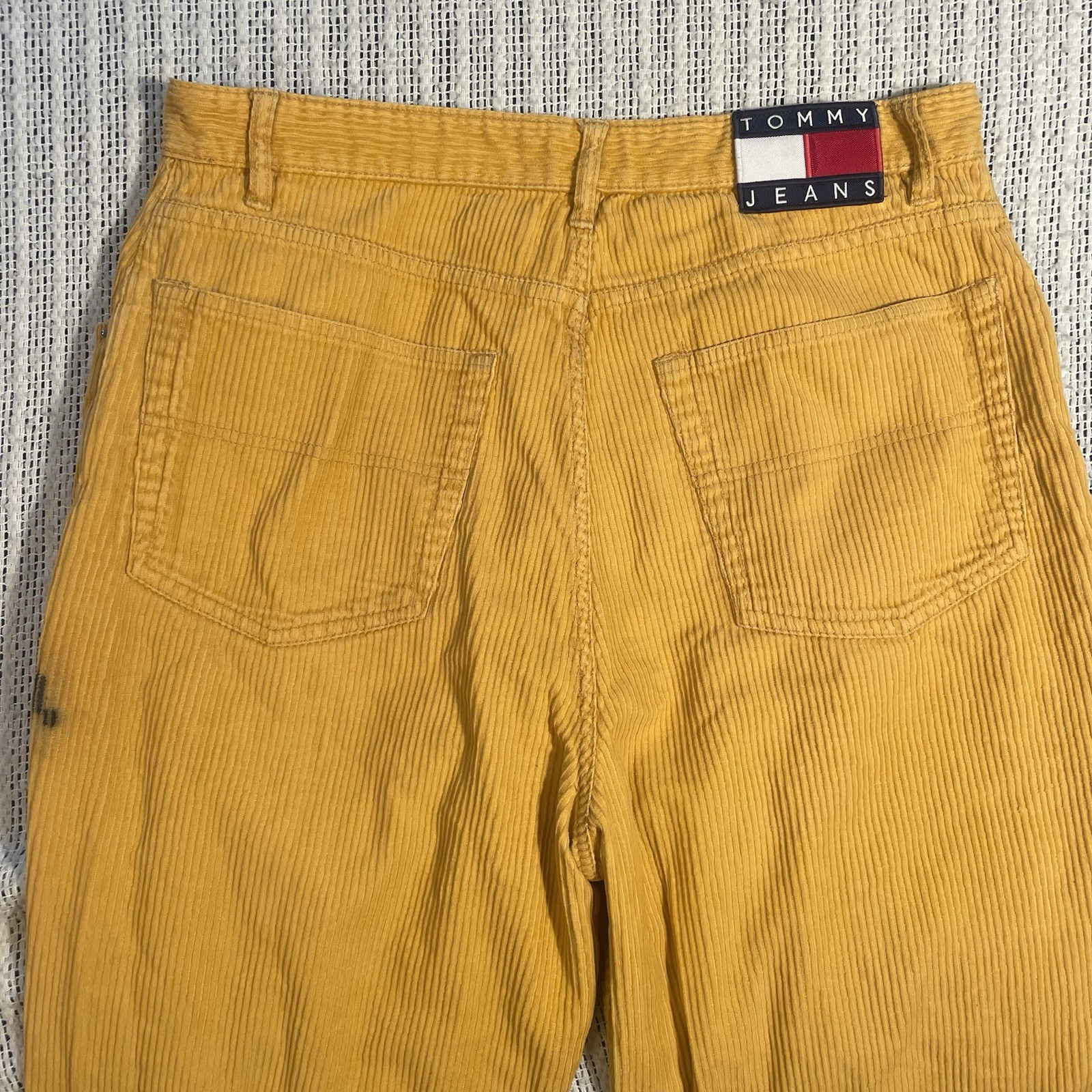DISTRESSED Tommy Jeans Men’s Yellow 90s wide Corduroy Pants 36w vtg street style