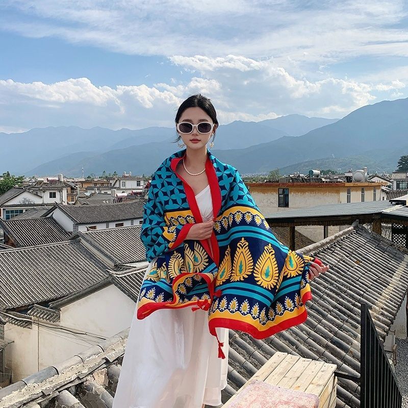 Ethnic Style Scarf Shawl Long Wrap Sunscreen Beach Travel Veil for Women