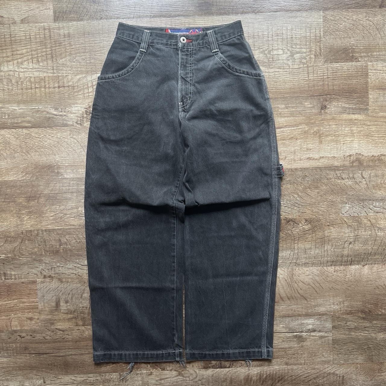 Vintage 90s Jnco Faded Black & White Stitching Spellout Carpenter Jeans 29×30