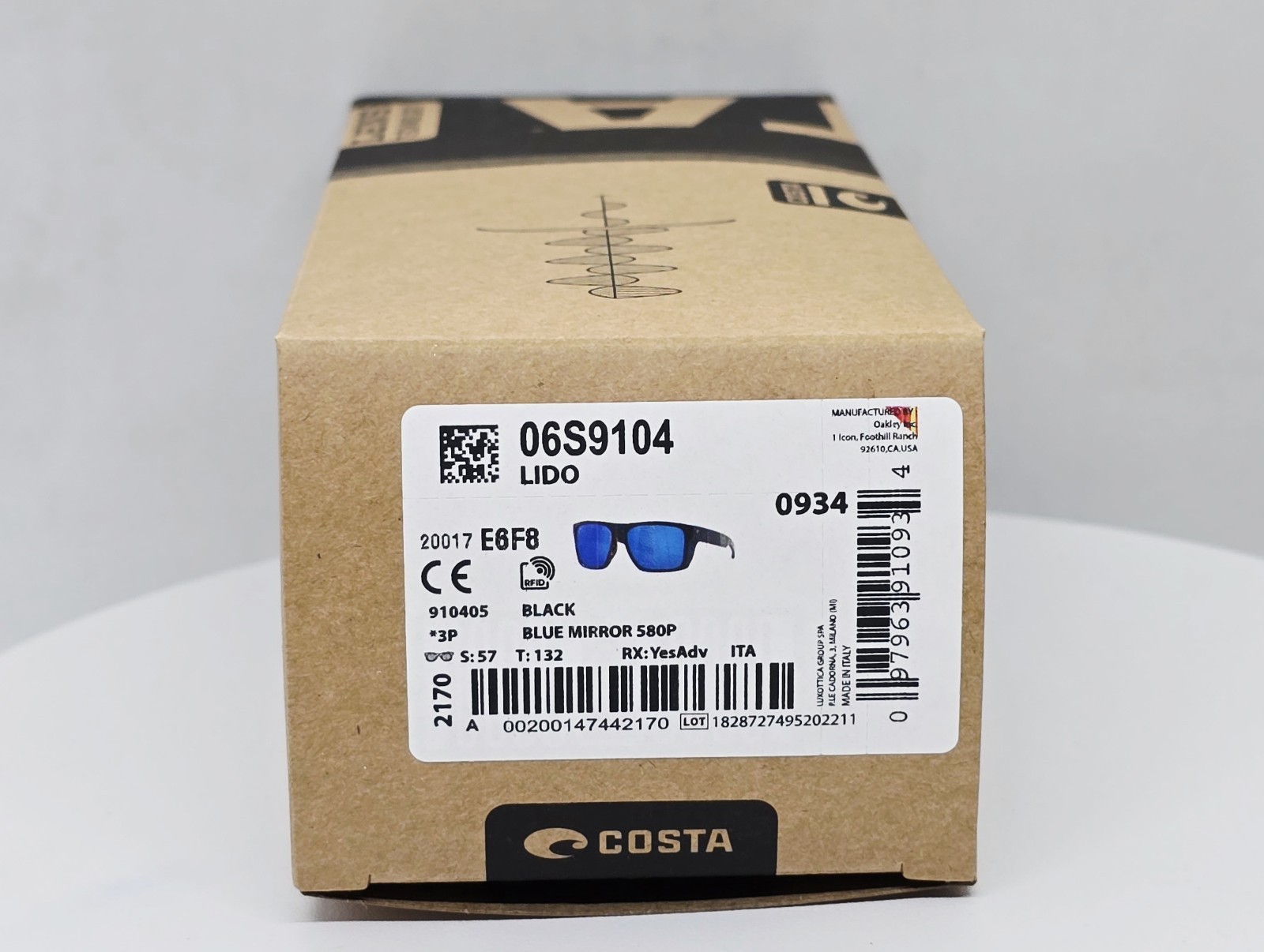 COSTA DEL MAR matte black/blue mirror LIDO polarized 580P sunglasses NEW IN BOX!