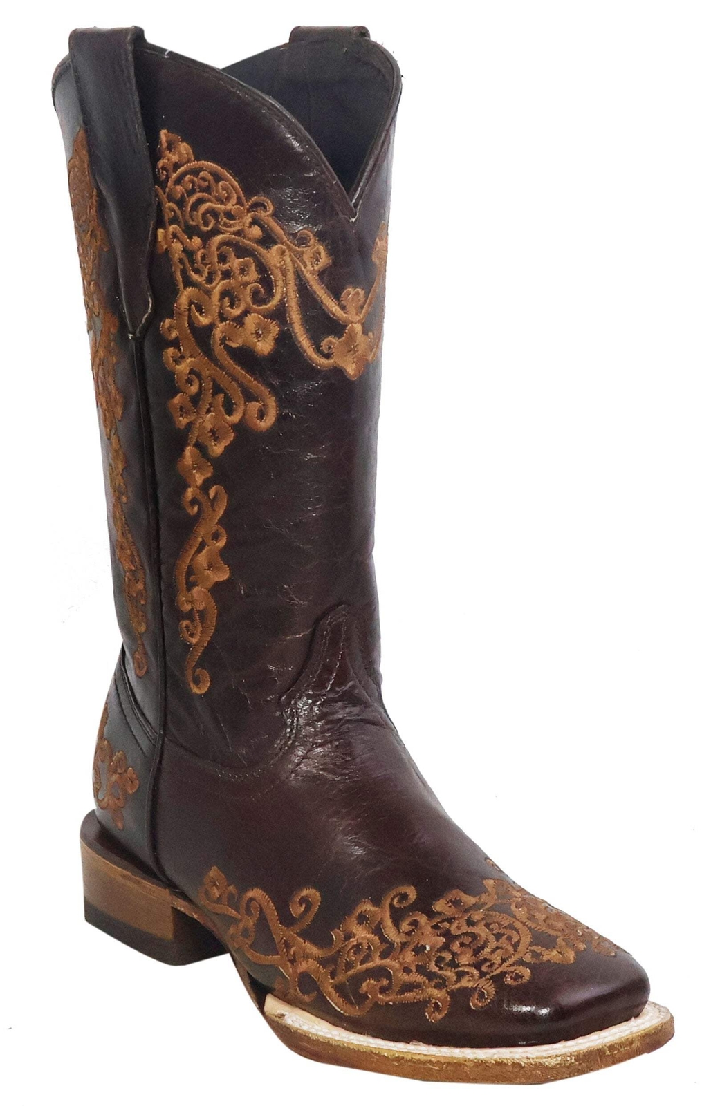 Women Genuine Leather Diana Wide Square Toe Western Chocolate Boots Handcrafted