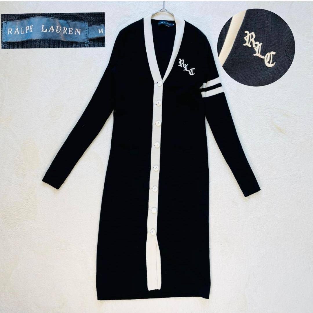 Ralph Lauren Long Cashmere Blend Cardigan Black M Logo Japan