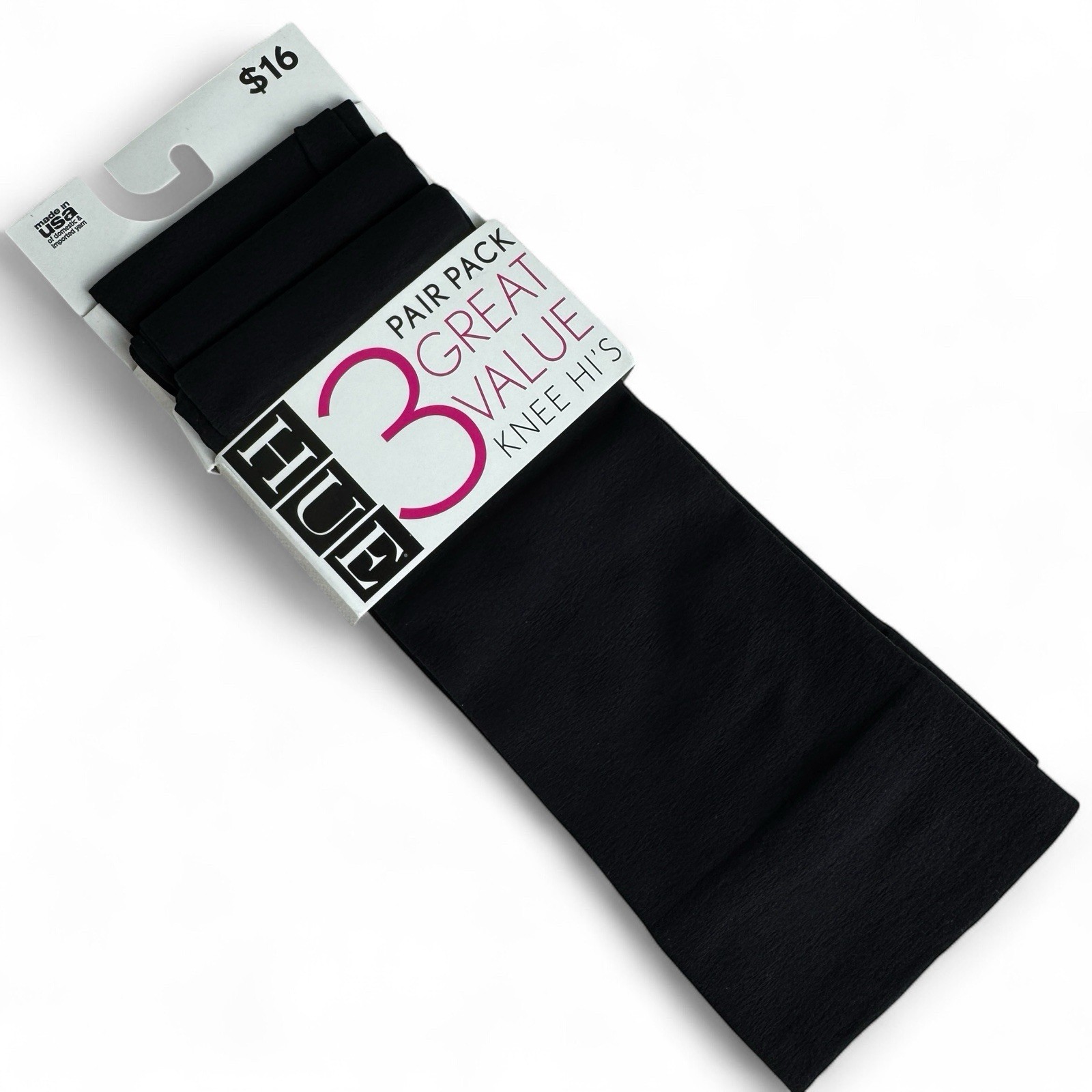 Hue Nylon Knee High Socks 3 Pair Pack One Size Fits Most Black Opaque