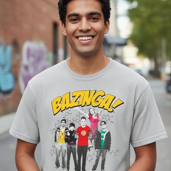 Big Bang Theory Bazinga Graphic T Shirt Grey Pop Culture Tee Size Small