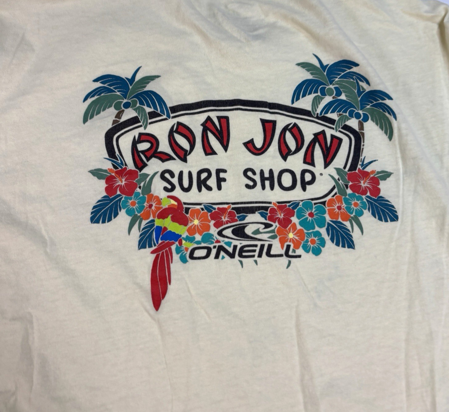O’Neill Ron Jon Surf Shop Shirt Tropical Parrot Crewneck Double Sided Tee M