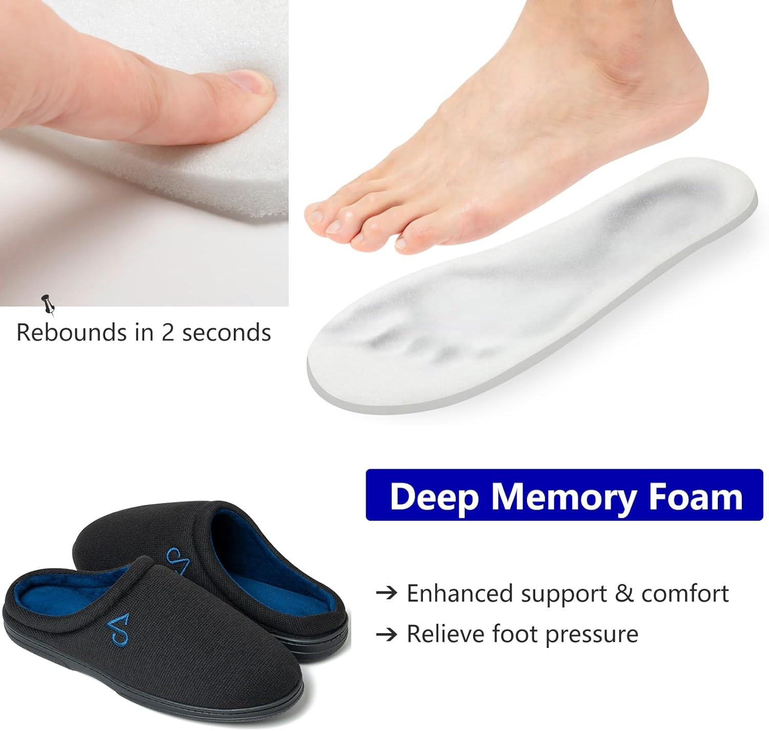Men’S Cozy House Slippers Indoor Shoes Memory Foam Insoles & Rubber Soles