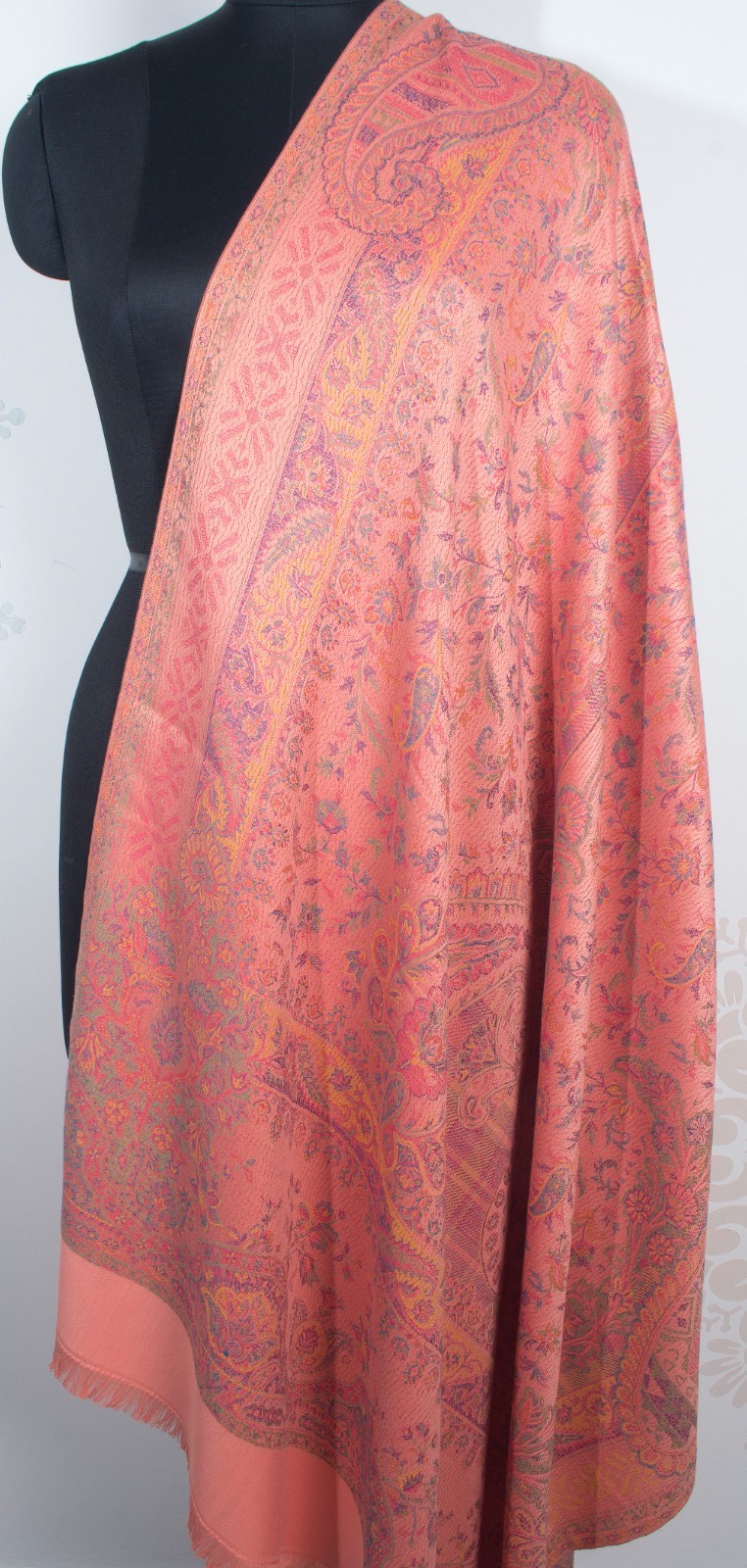 PEACH Large Floral Jacquard Shawl Soft Warm Cashmere Blend All Seasons Wrap