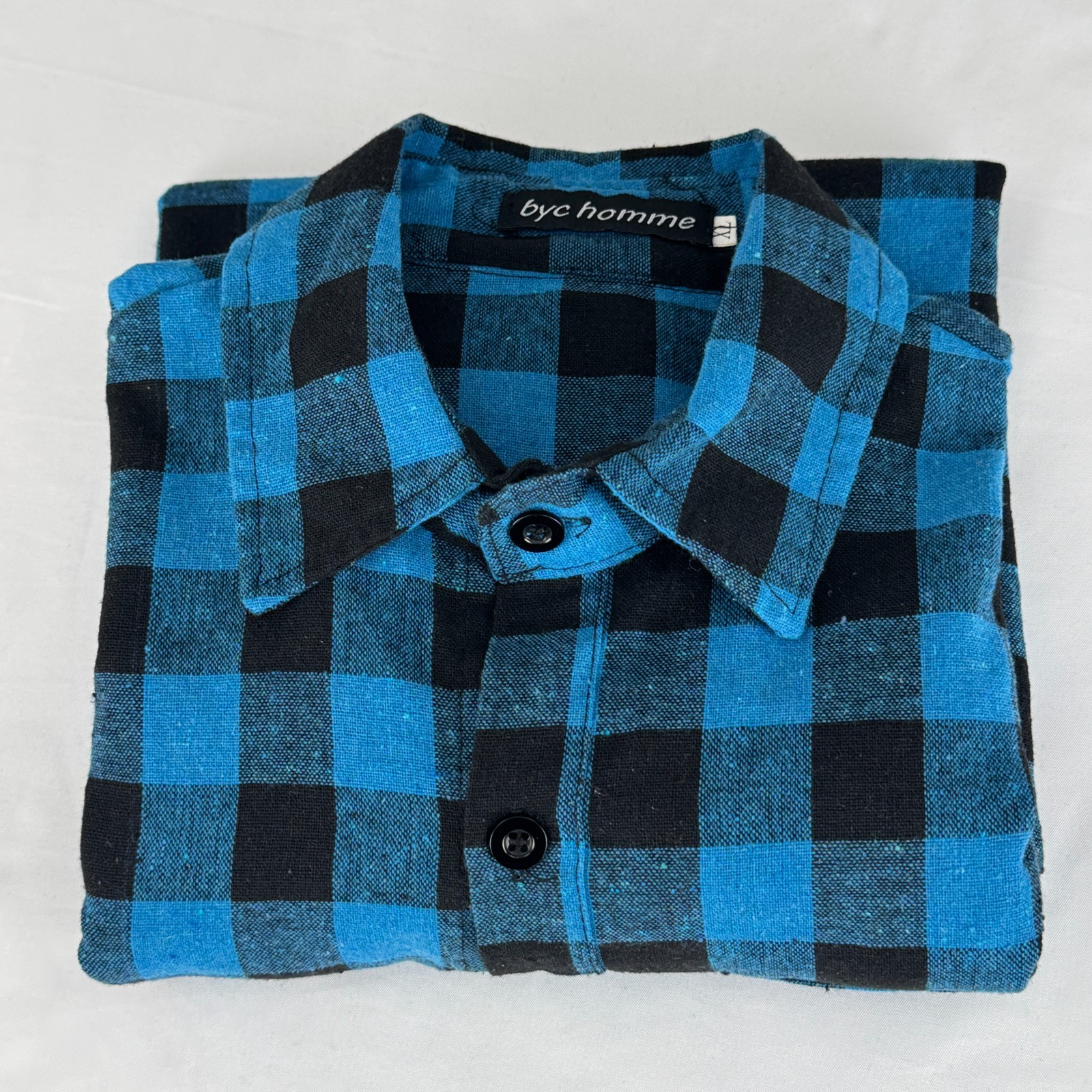 ByC Homme Men’s Blue Plaid Long Sleeve Relaxed Fit Button Up Shirt XL