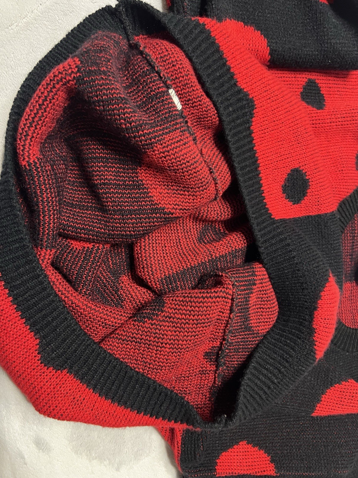 VTG 90’s World Trade Knits Men Sweater Sz L Red Black Knit Geometric USA Holiday