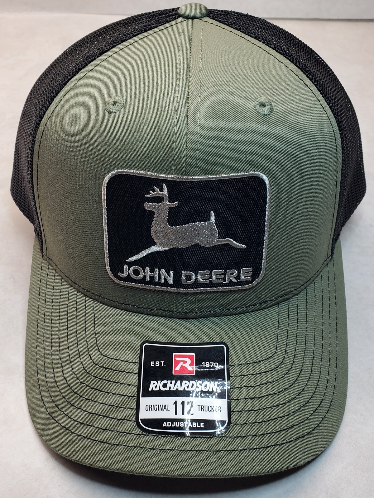 John Deere Black Patch on Richardson 112 Trucker Hat Snapback Loden/Black