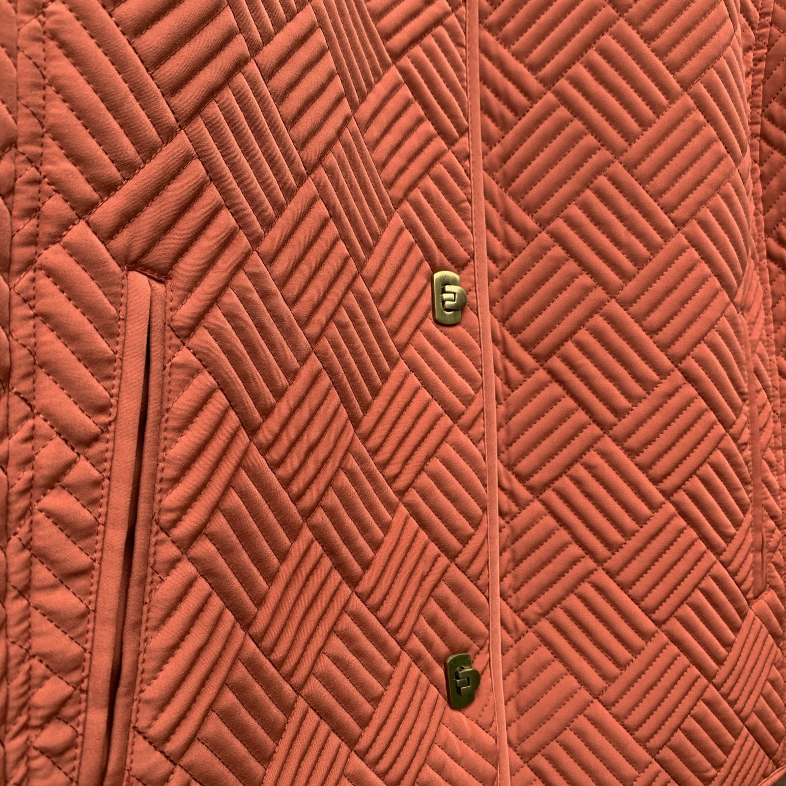 Gallery Coat Womens Coral Orange Quilted Basket Weave XL Gold Buttons Pockets