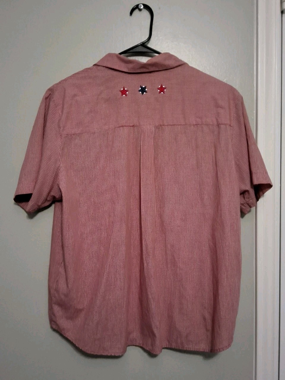 Karen Scott Gingham Button-Up Shirt XL Red/White Blue Patriotic Embroidered