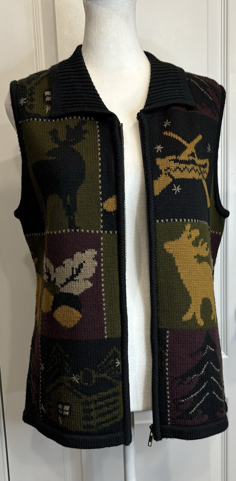 NATURAL REFLECTIONS (VTG) Wool Blend Sweater Vest Med Full Zip Cabincore Nature