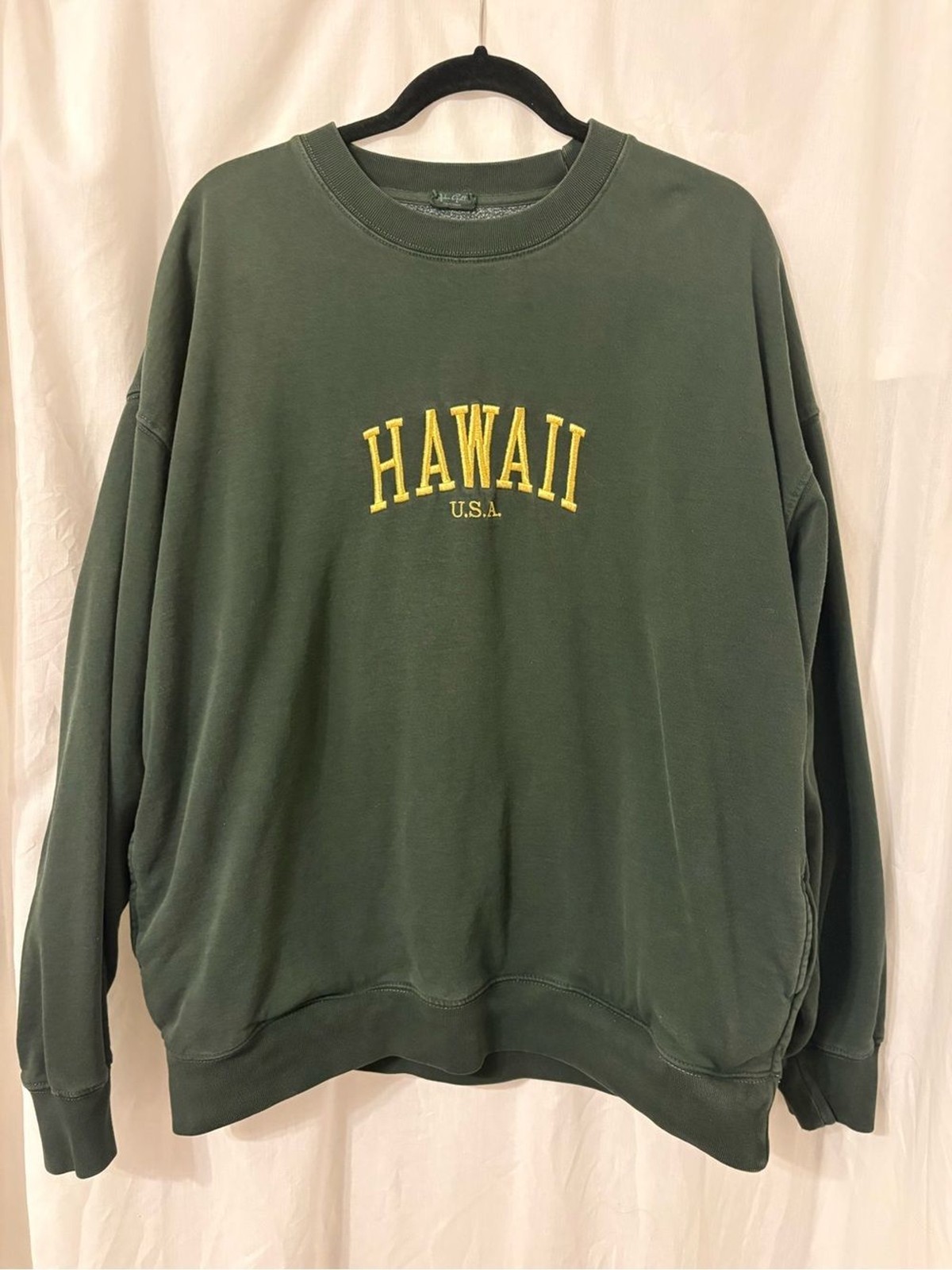 John Galt Green Sweatshirt with Yellow HAWAII Embroidery