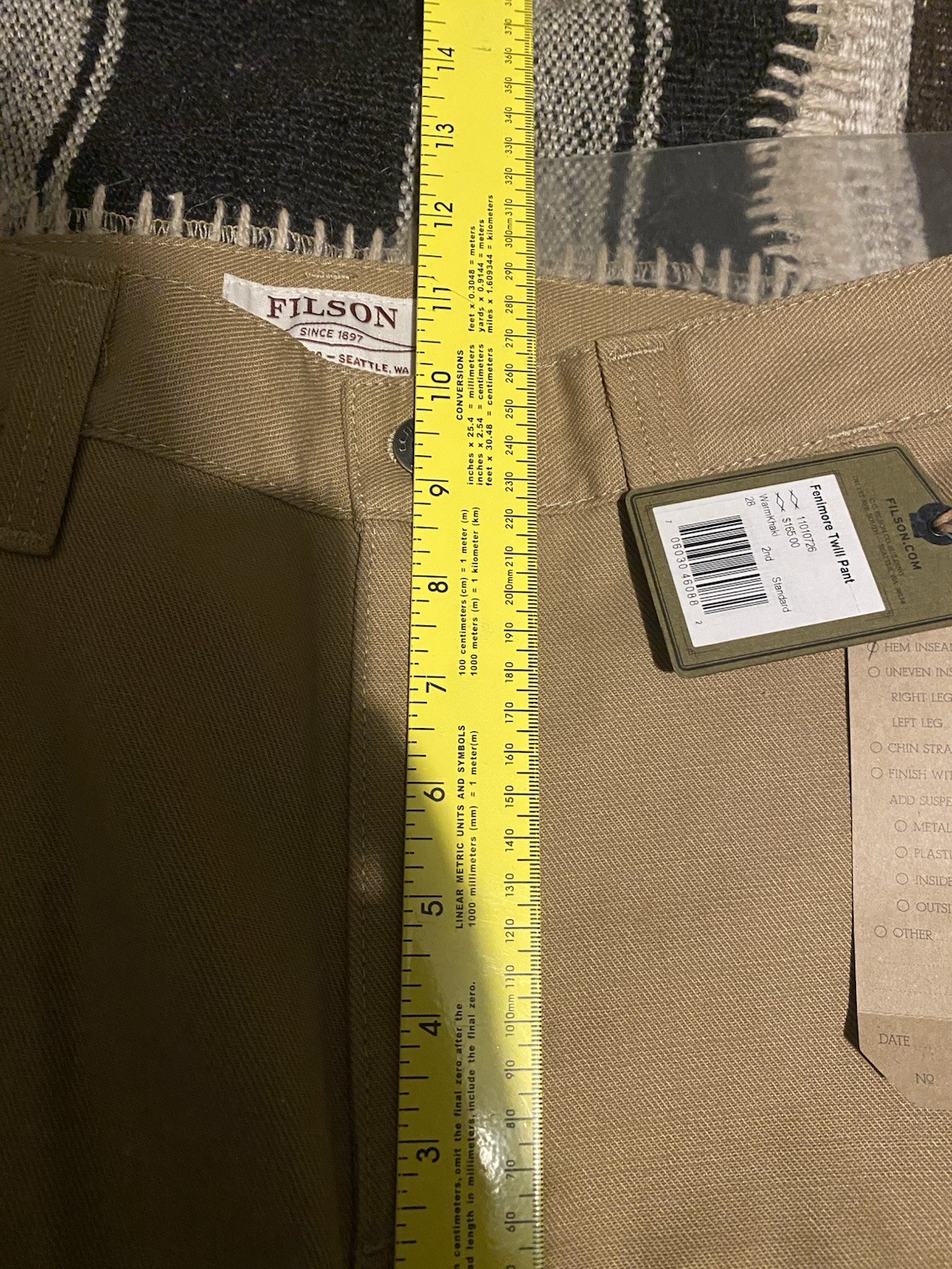 Filson Fenimore Twill Pant SIZE 28 MADE IN USA 11010726 Warm Tan Khaki Hemmed
