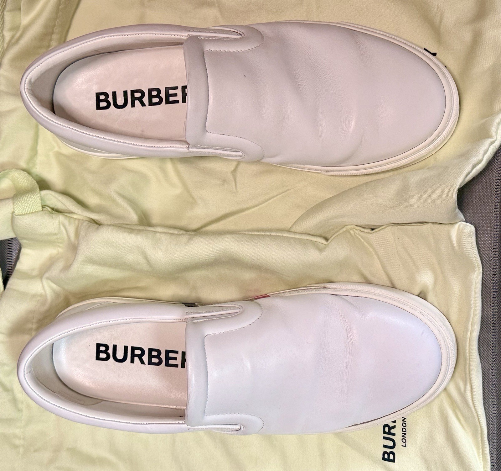 Burberry White Leather Slip-On Casual Shoes, US 11, Rubber Sole, Logo Accent