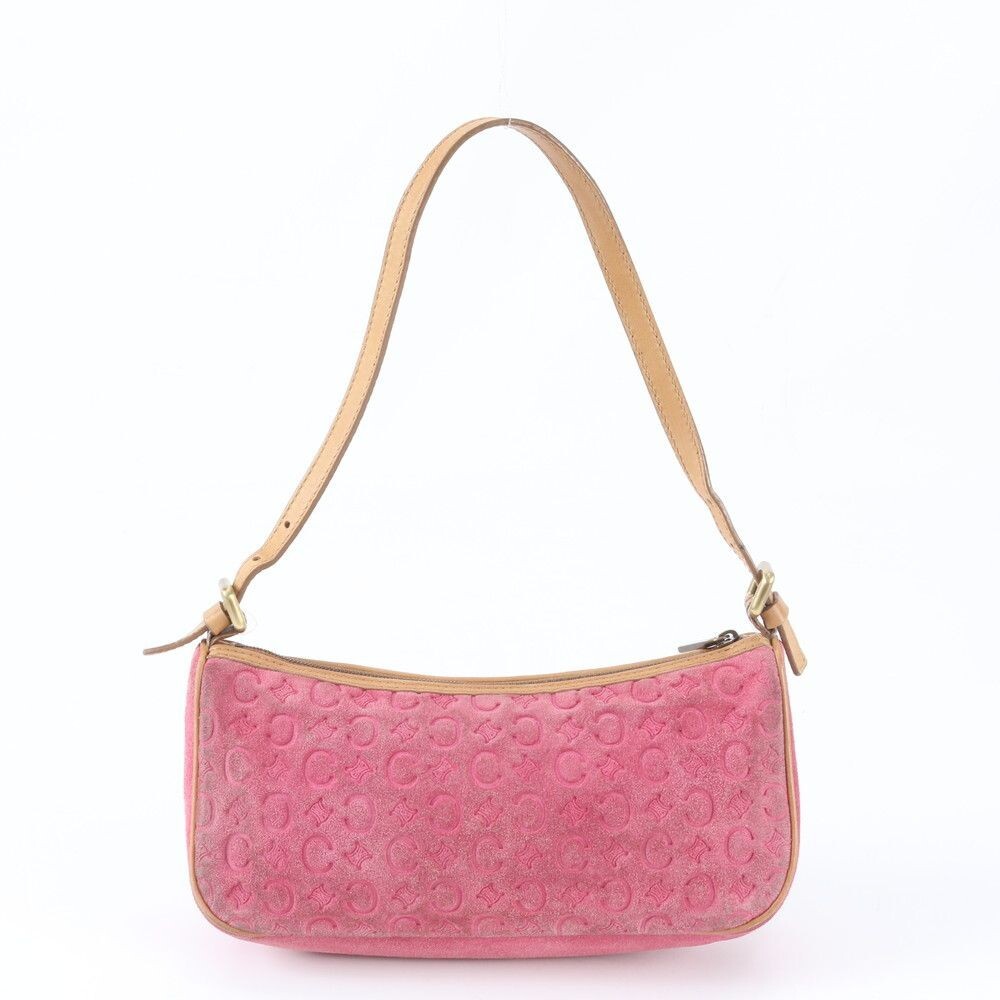 CELINE Shoulder Bag Suede C Macadam Leather Pink Vintage Authentic From Japan
