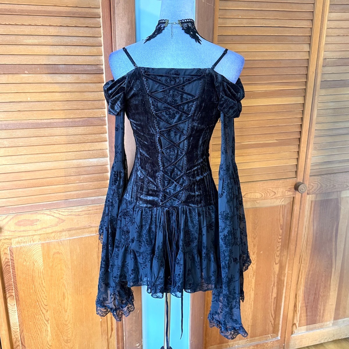 Dark In Love Gothic Victorian Dark Fairycore Black Rose Fairy Lace Mini Dress L