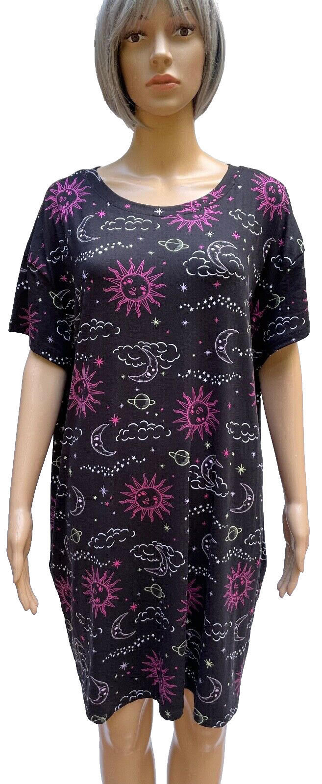 JOYSPUN Soft Polyester Spandex Short Sleeve Sleepshirt W/Pockets 4 Variations