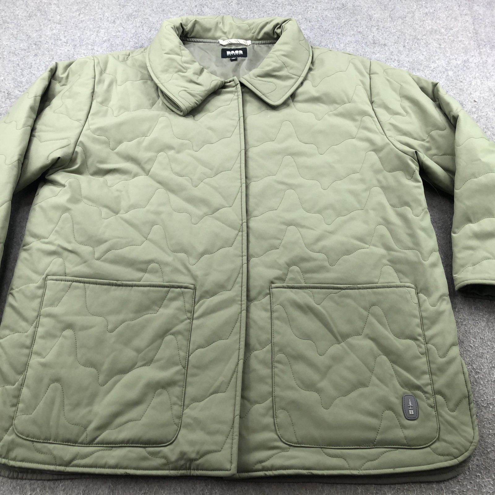 BASS Outdoor Jacket Women Large Green Olive Quilted Snap Front Insulated Pockets