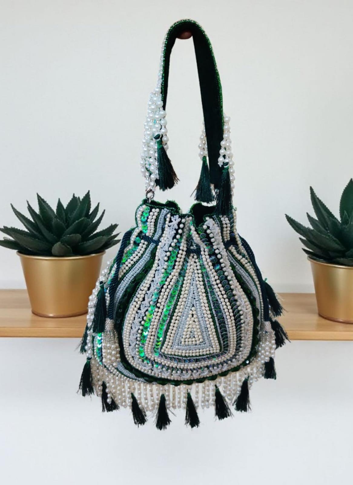 Evening Bag Royal Pearl Tassel Designer Potli Handcrafted Bridal Wedding Handbag