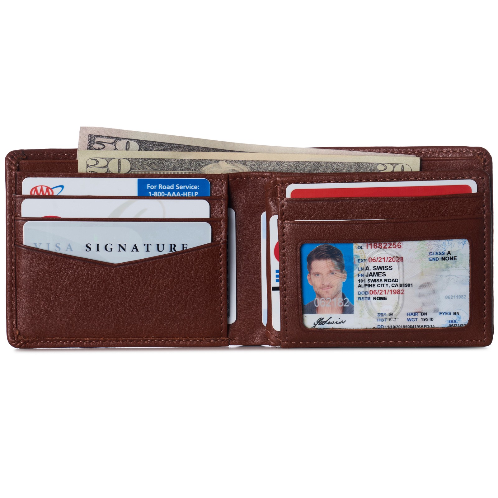 Alpine Swiss Wallet for Men Nolan Commuter Bifold Dual ID Windows for License