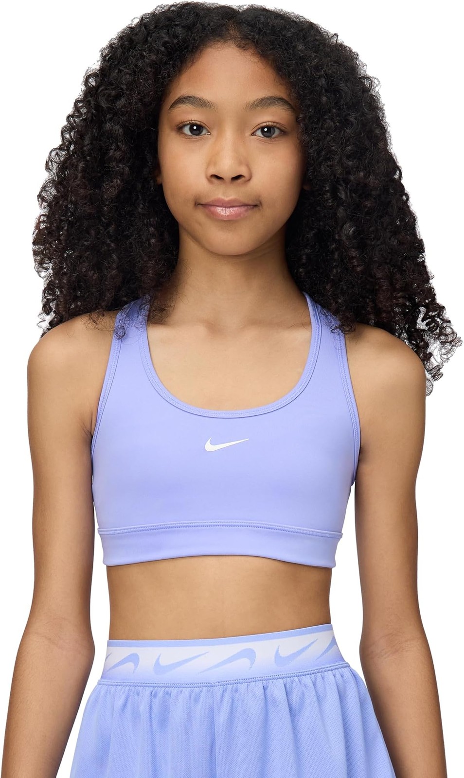 Nike Girls’ Swoosh Sports Bra – Light Thistle/White – X-Small