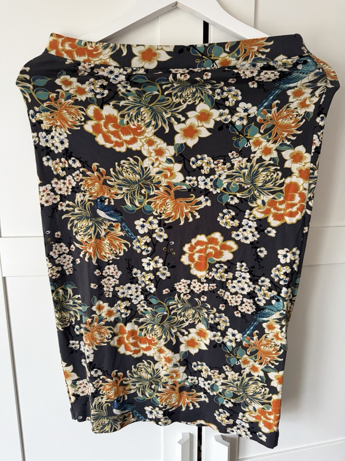 Next Size 10 Charcoal Grey Orange Floral Knee Length Skirts Elasticated Waist