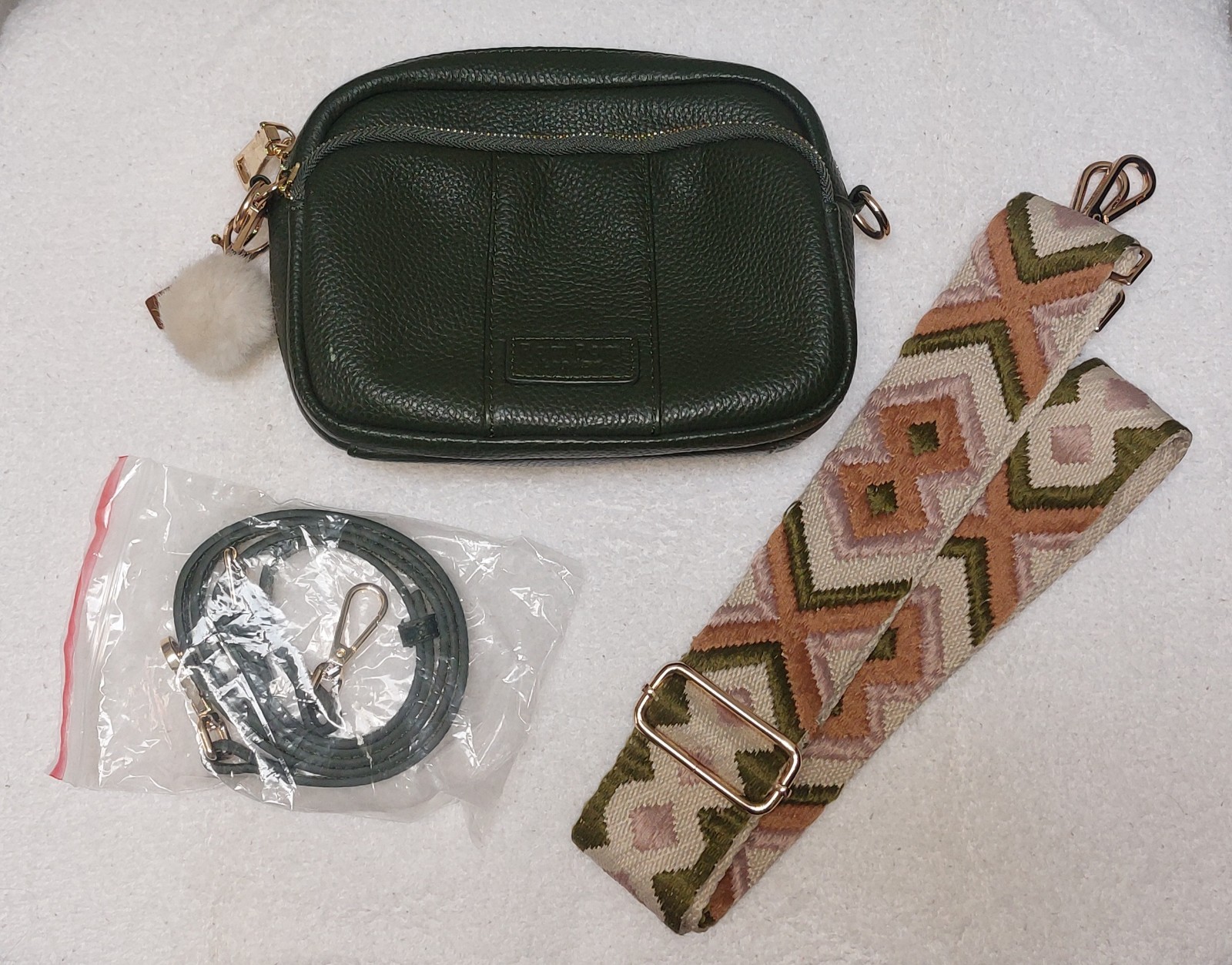 Pom Pom London Original Dark Green Crossbody W/ 2 Straps