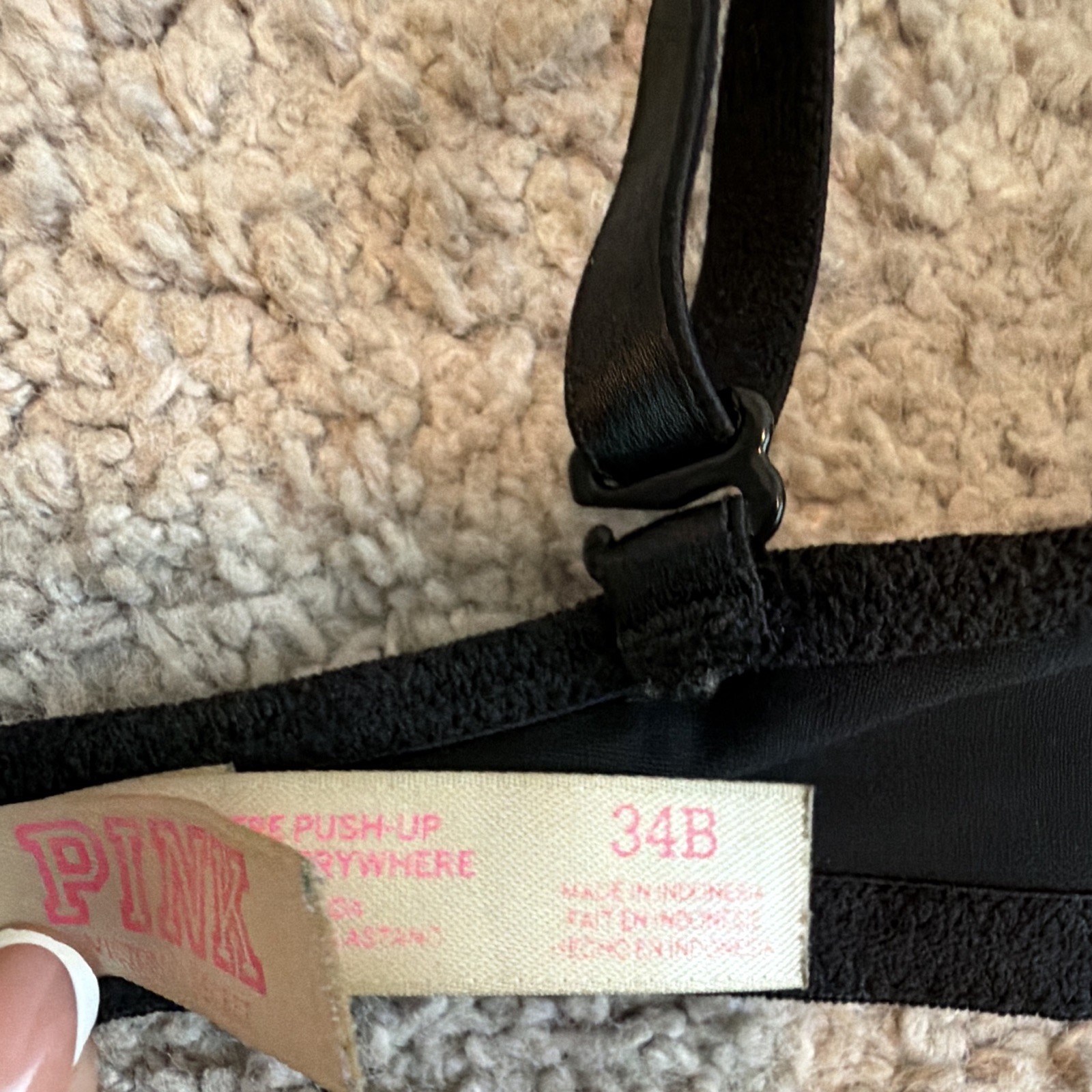PINK Wear Everywhere Push-Up Padded Bra 34B Adjustable Straps Black/Gray/Pink
