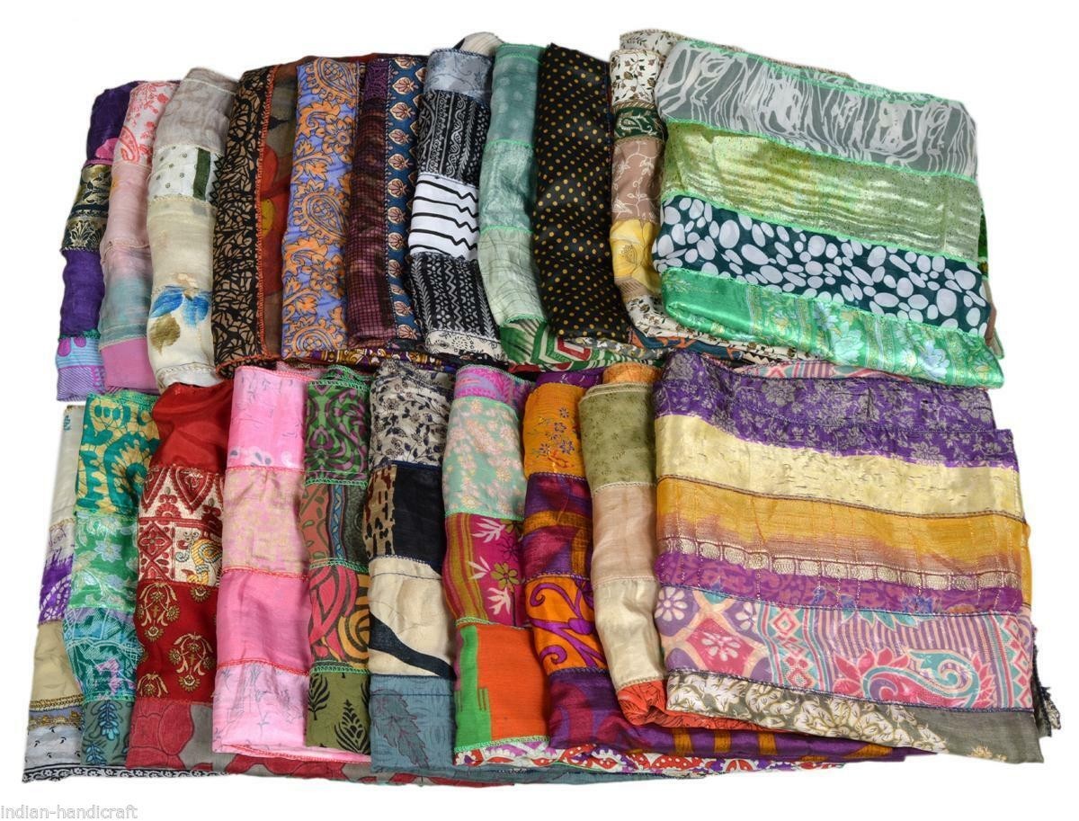 Handmade Silk Sari Recycled Scarves Stoles Patchwork scarf Wholesale Lot 5 Pcs